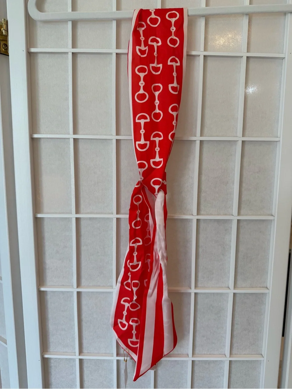 Red Patterned Satin Scarf - Elegant Red Fashion Accessory